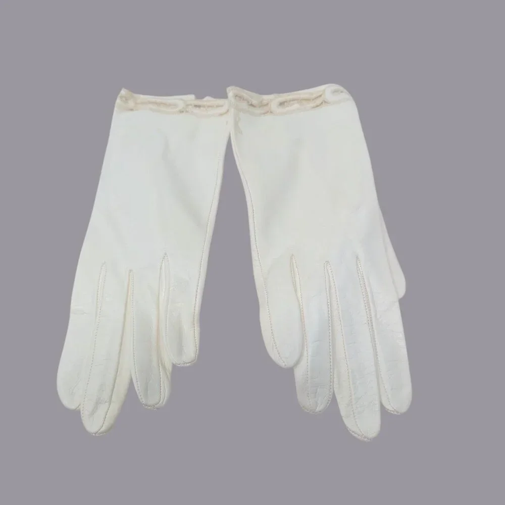 Vintage Antique Leather Gloves White Wrist Lace